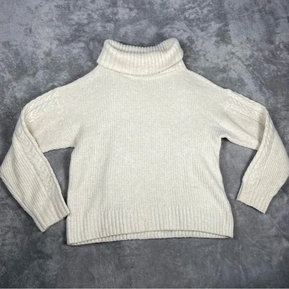 Something Navy Sweater Womens XS Cream Wool Cable Knit Texture Cowl Neck Casual - Picture 3 of 8
